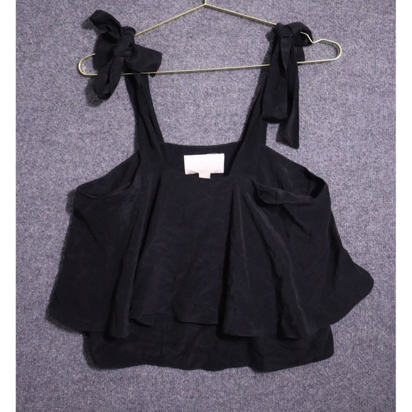 Morgan Carper Tops - Morgan Carper Shirt Women Small Black Silk Tie Strap Crop Flowy Tank Top EUC